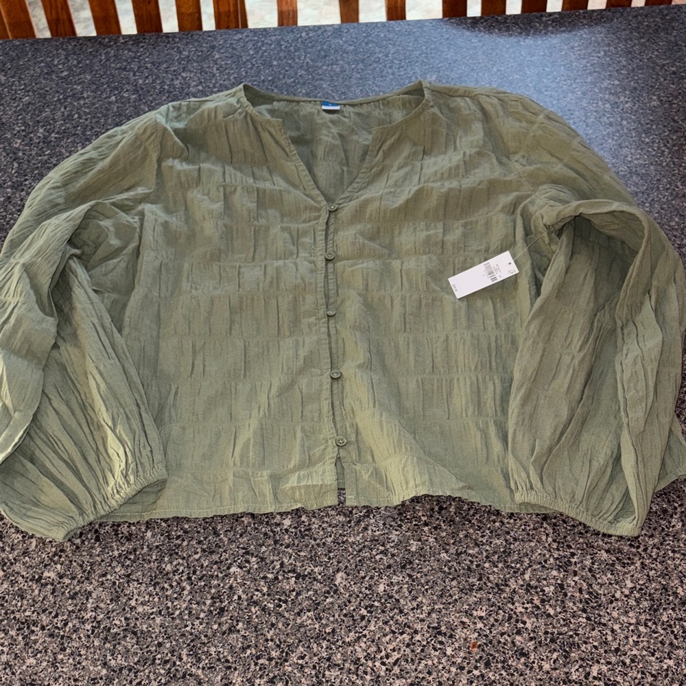 Olive Green Button-Up Blouse